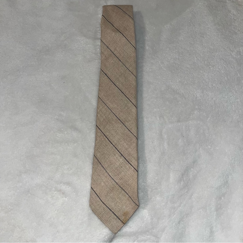 Men's vintage polo by Ralph Lauren Tan Striped Tie 100% linen